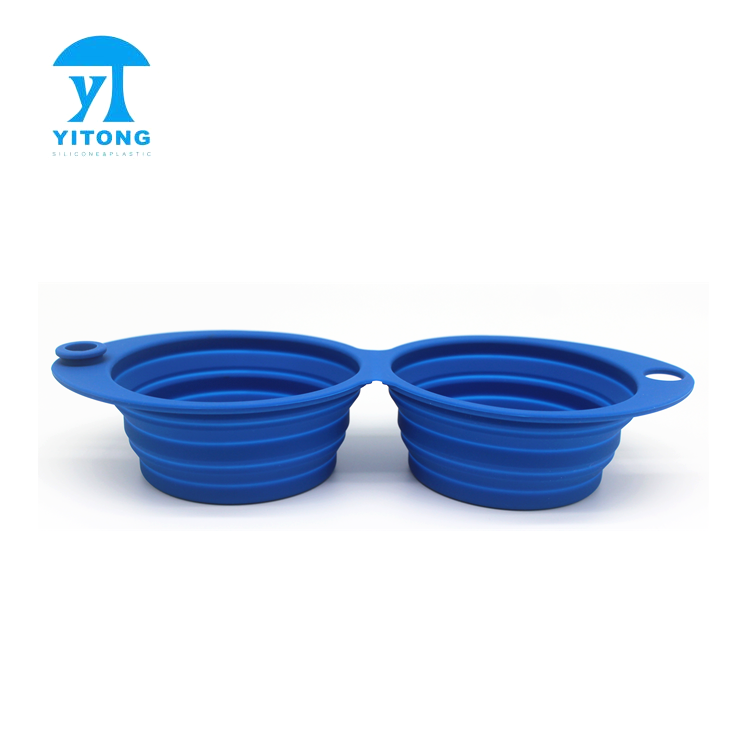 Wholesale Collapsible Silicone Material Double Pet Feeder Bowl for Dog and Cat, Outdoor Portable Dog Water Food Bowl