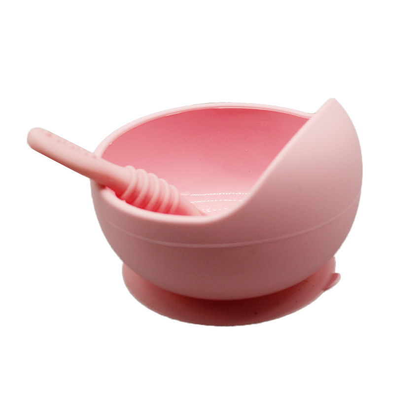 Silicone baby bowl BPA free silicone, feeding suction bowl with spoon set, no spill food bowl with suction tableware