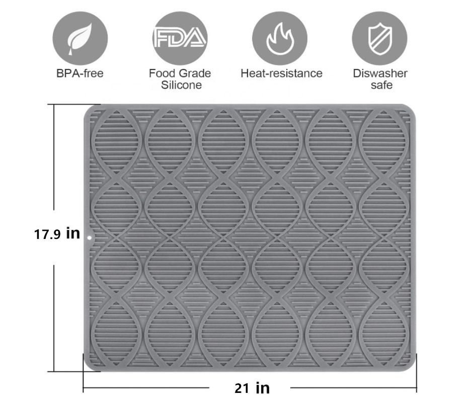 Silicone Dish Drying Mat 21x17.9 Extra Large Dish Drain Pad Counter top Mat Dish Drainer Sink Mat Large Silicone