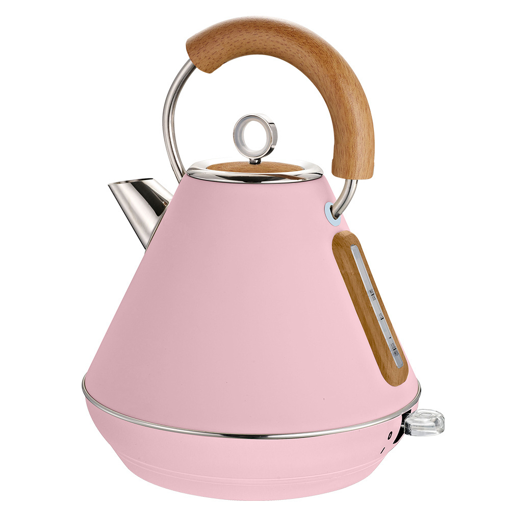 304 Stainless Steel Kettle Tea Kettle Retro Electric Hot Water Boiler Wood Grain Pink Electric Pyramid Kettle