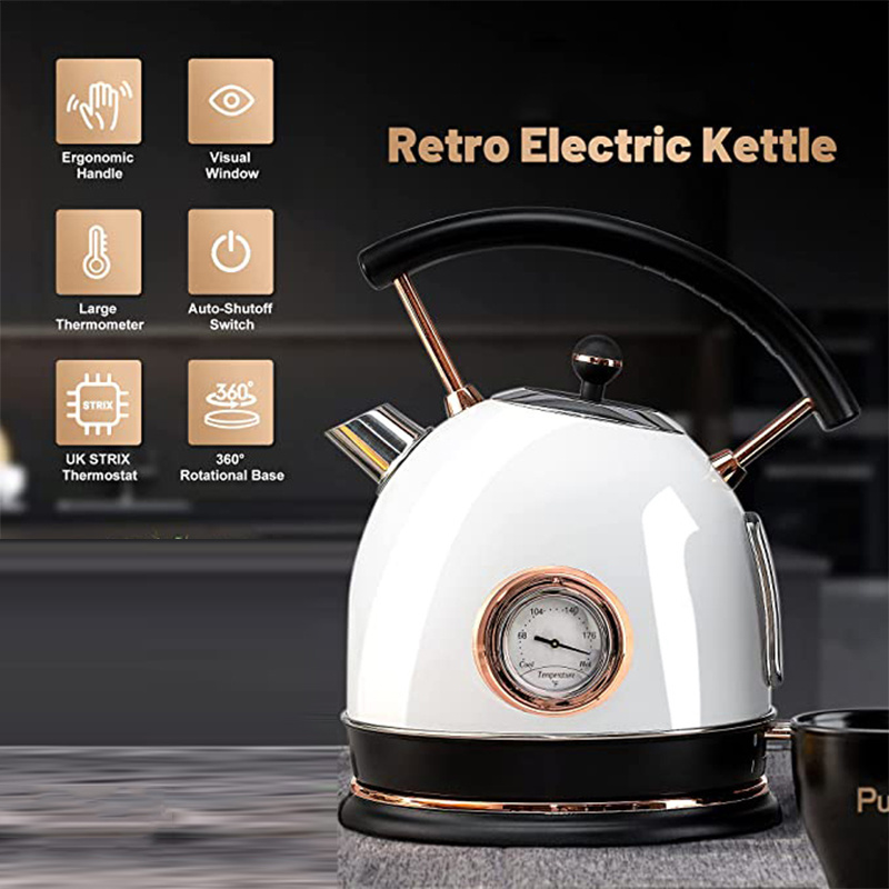 Retro kettle 1.8l stainless steel vintage dome tea pots water electric kettle with temperature