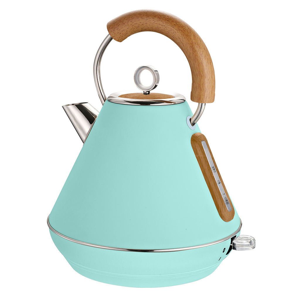 304 Stainless Steel Tea Kettle Retro Electric Hot Water Boiler Wood Grain Electric Pyramid Kettle