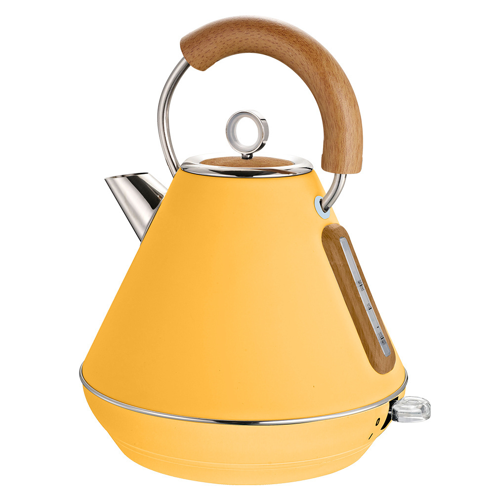 304 Stainless Steel Tea Kettle Retro Electric Hot Water Boiler Wood Grain Black Electric Pyramid Kettle