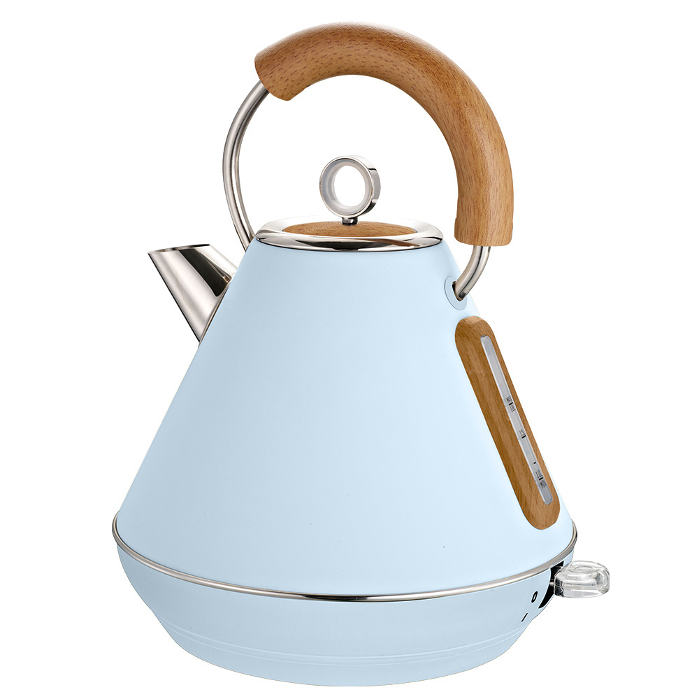 304 Stainless Steel Tea Kettle Retro Electric Hot Water Boiler Wood Grain Electric Pyramid Kettle