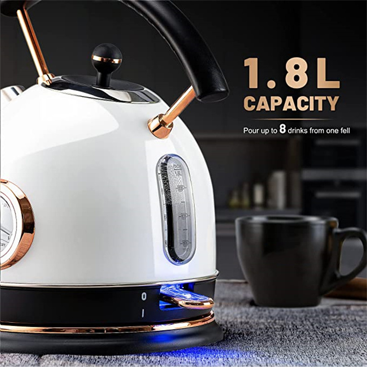 Retro kettle 1.8l stainless steel vintage dome tea pots water electric kettle with temperature