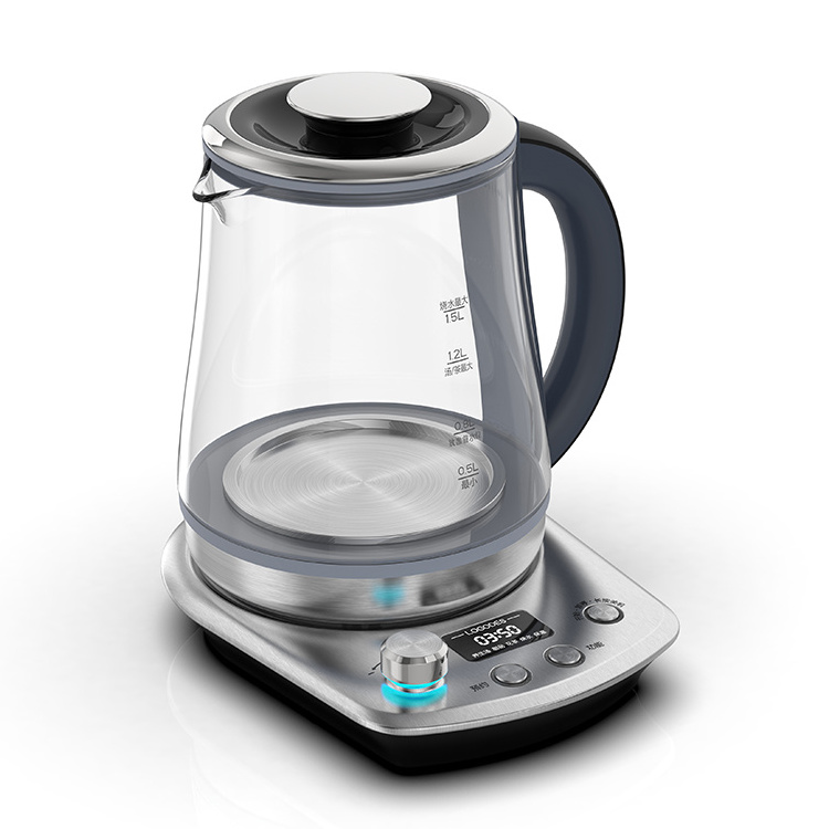 Custom Electric Kettle Glass Programmable Water Digital Teapot Smart Function Transparent Pot Kettle With Tea Infuser