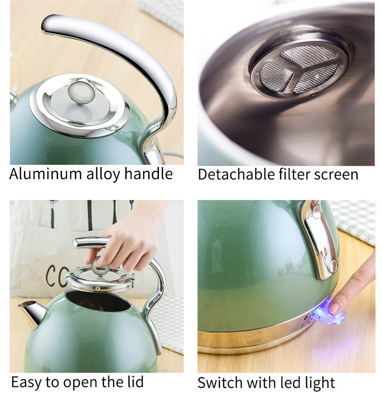 1.8l Tea Kettle Stainless Steel Water Heater Black Electric Instant Cordless Wasserkocher