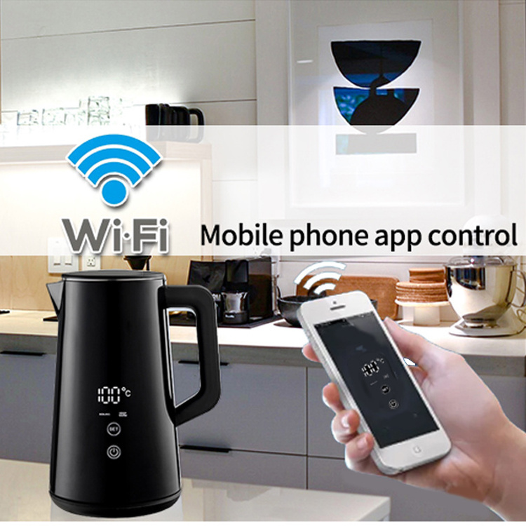 Smart Wifi Digital Keep Warm Display Double Wall Tuya Mobile App Temperature Control Electric Kettle With Led Touch Screen