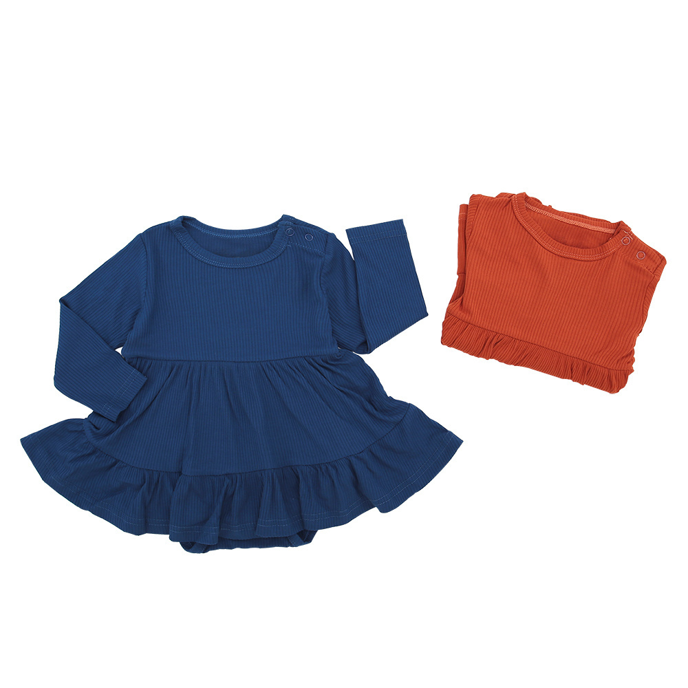 Wholesale New Hot Selling Bamboo Viscoes Solid Colors kids clothing Button Ribbed Baby Dress