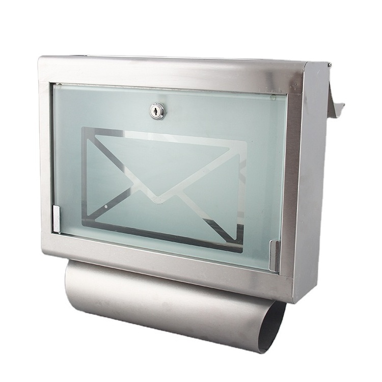 Stainless Steel and Glass Mailbox Wall Mounted Modern Mailbox