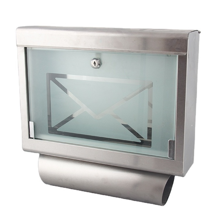 Stainless Steel and Glass Mailbox Wall Mounted Modern Mailbox