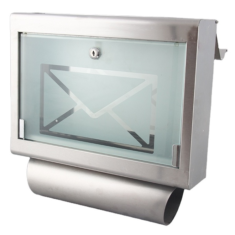 Stainless Steel and Glass Mailbox Wall Mounted Modern Mailbox