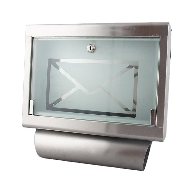 Stainless Steel and Glass Mailbox Wall Mounted Modern Mailbox