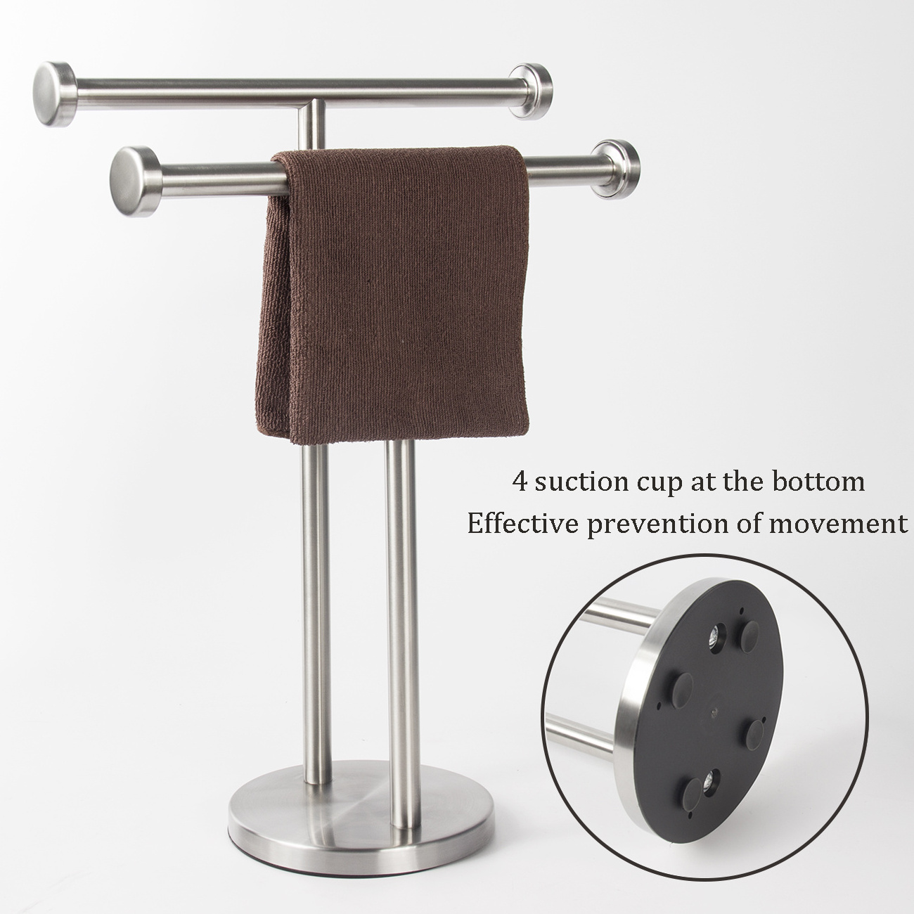 New Modern Portable Bathroom Countertop double layer Towel Rack Brushed Stainless Steel Hand Towel Holder Stand with suction cup