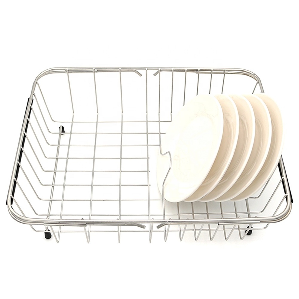 Dish Drainer Drying Rack Basket Kitchen Sink Adjustable Expandable Over The Sink Stainless Steel Storage  Basket  &  Wire Racks