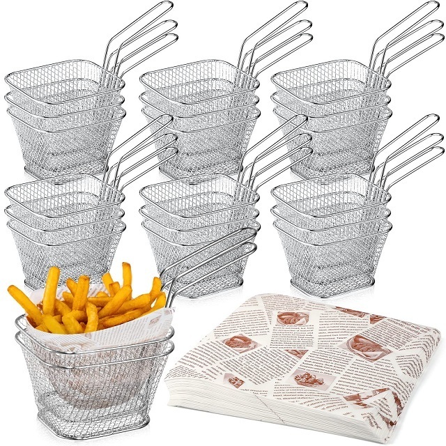 Manufacture square mini stainless steel French fries fry basket sieve restaurant snacks American dim sum fry basket