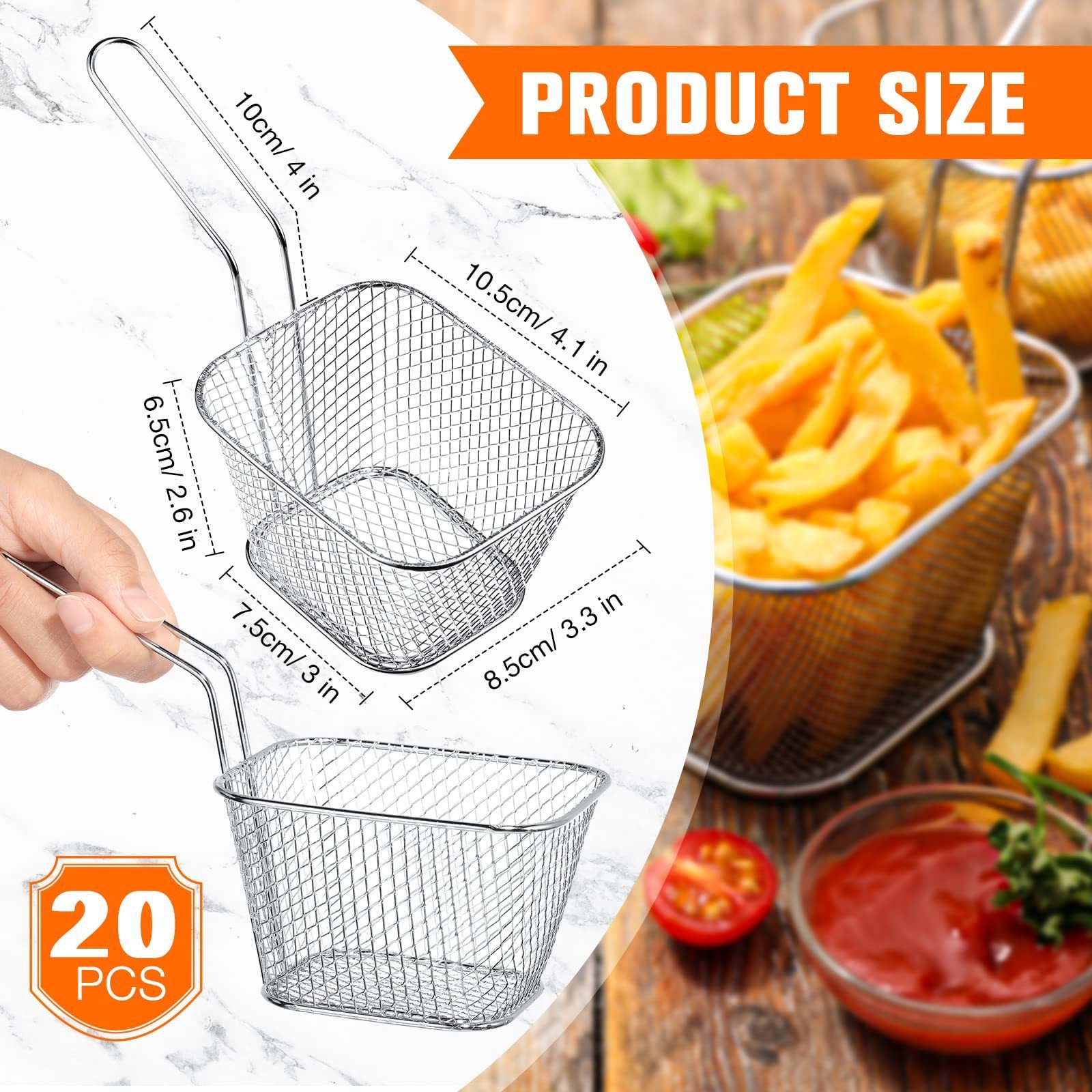 Manufacture square mini stainless steel French fries fry basket sieve restaurant snacks American dim sum fry basket