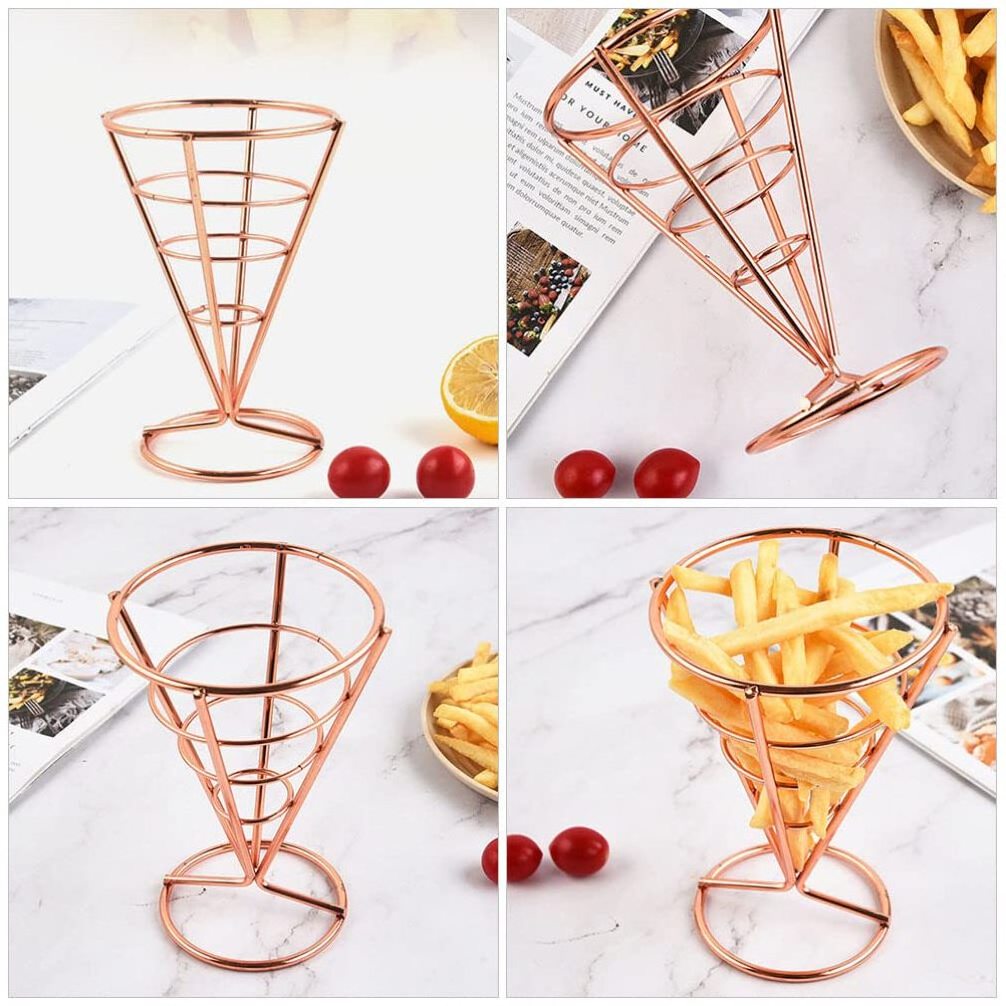 Stainless Steel Spiral Cone Potato Chips Snack French Fries Holder Fry Basket custom french fries holder