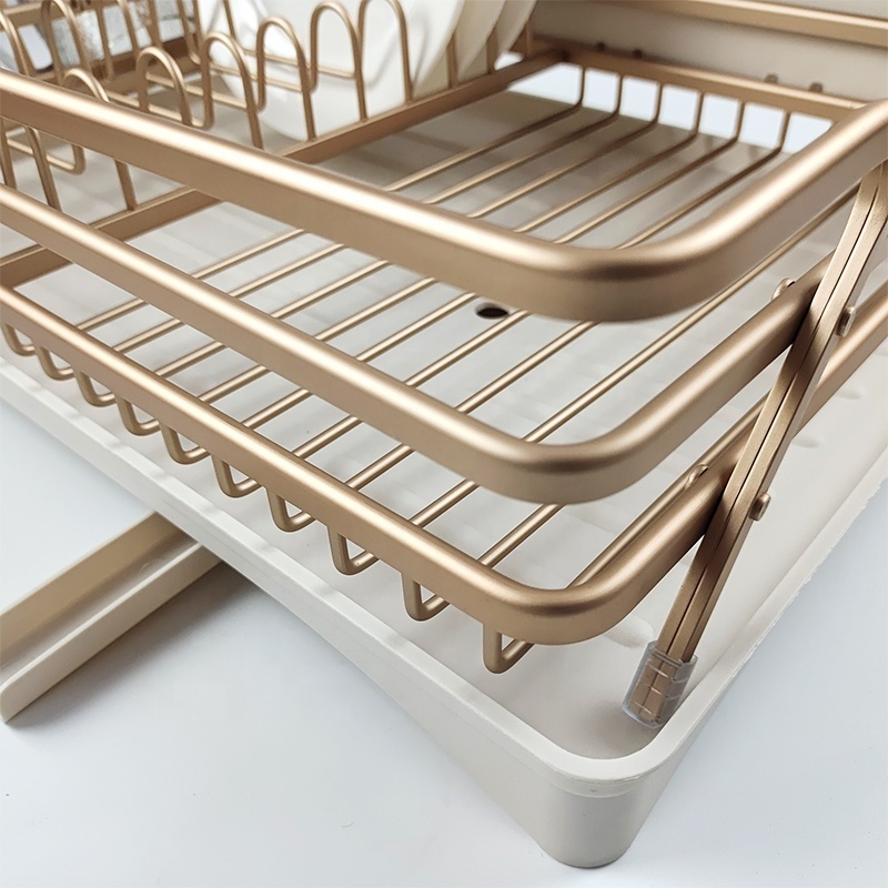 Aluminum Gold Sink Dish Rack Dish Drainer Rack Kitchen Sink Dish Drying Rack With Drainboard Set