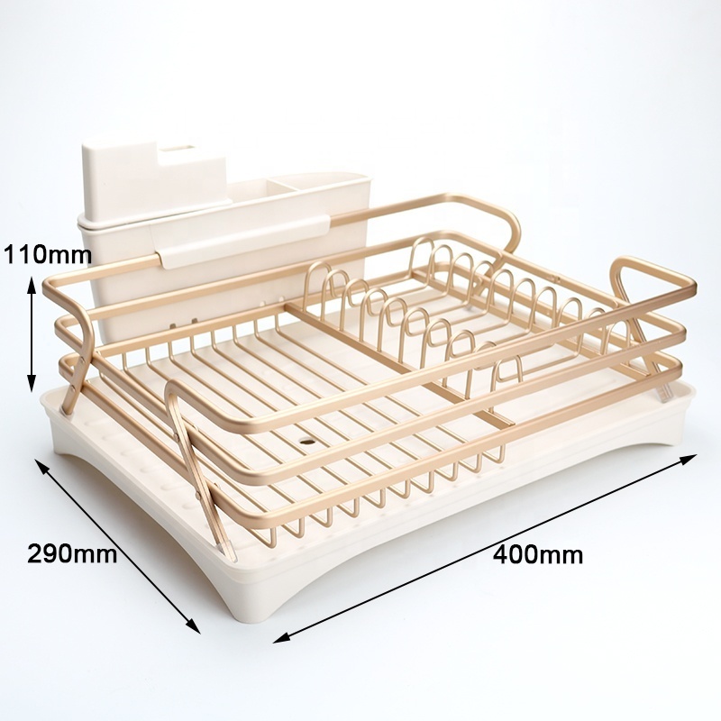 Aluminum Gold Sink Dish Rack Dish Drainer Rack Kitchen Sink Dish Drying Rack With Drainboard Set