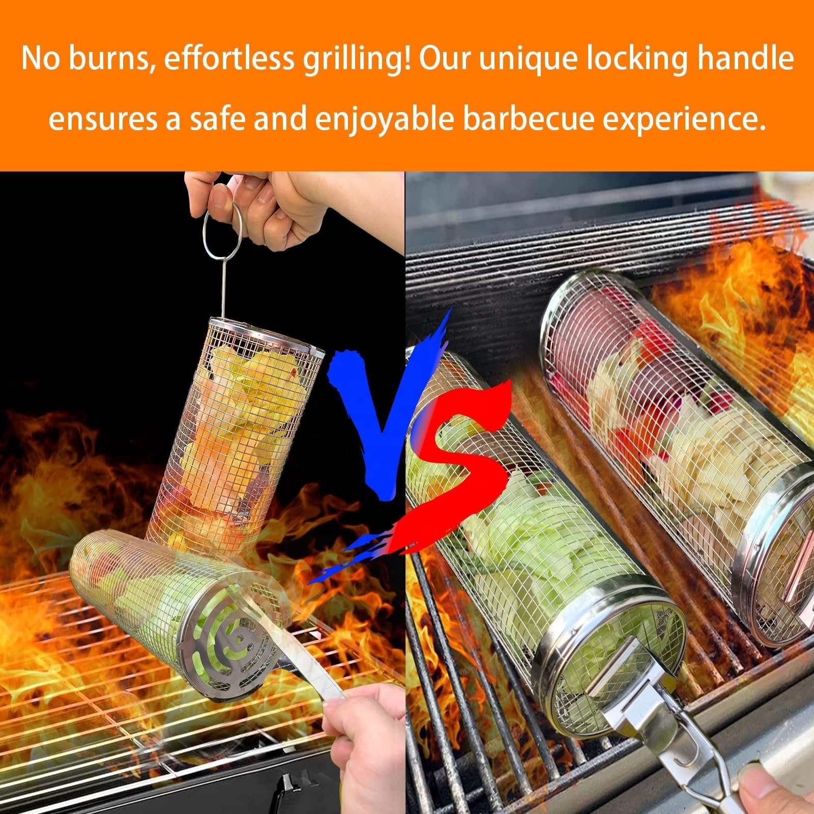 Hot-sale products Bbq accessories 304 Stainless Steel Cylinder grill Basket Rolling Grilling Baskets