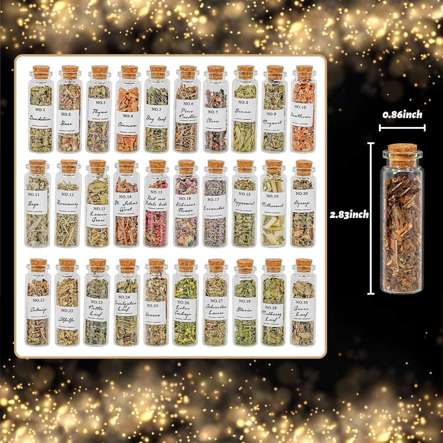 Witchcraft Supplies Herbs  30 Bottles Dried Herbs Kit for Beginners - Altar Supplies Healing Herbal  Pagan Magic Spells and Bath