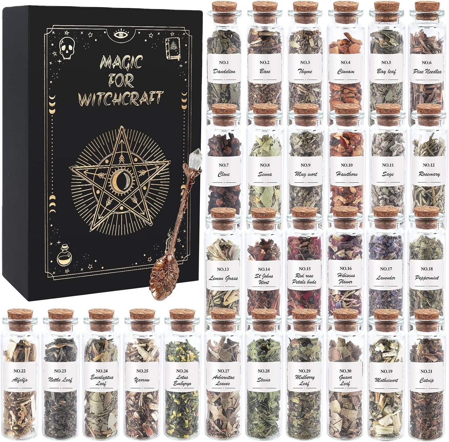 Witchcraft Supplies Herbs  30 Bottles Dried Herbs Kit for Beginners - Altar Supplies Healing Herbal  Pagan Magic Spells and Bath