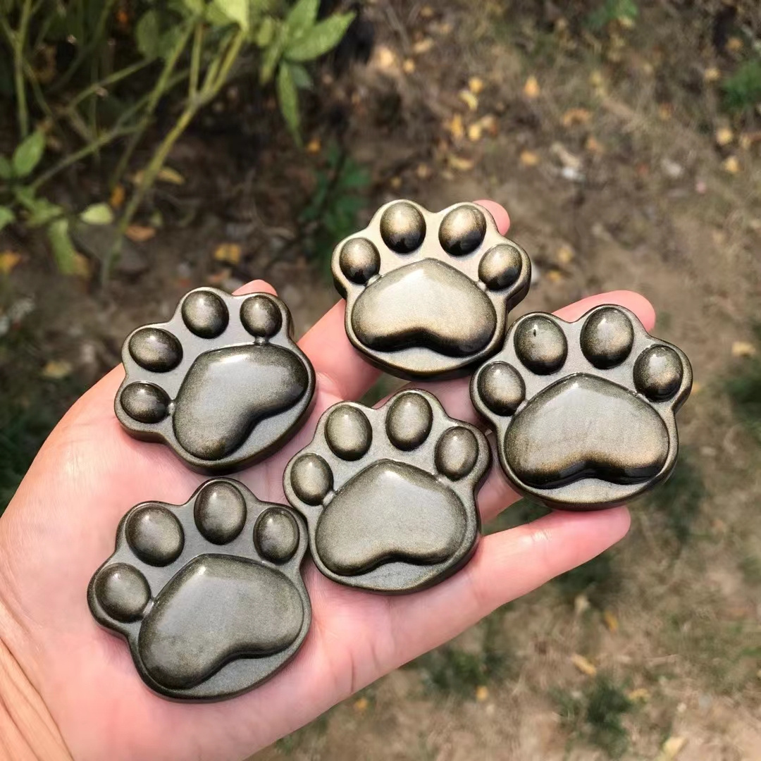 high quality Hello kitty healing stones silver obsidian dog paw crystal carvings for home   decoration