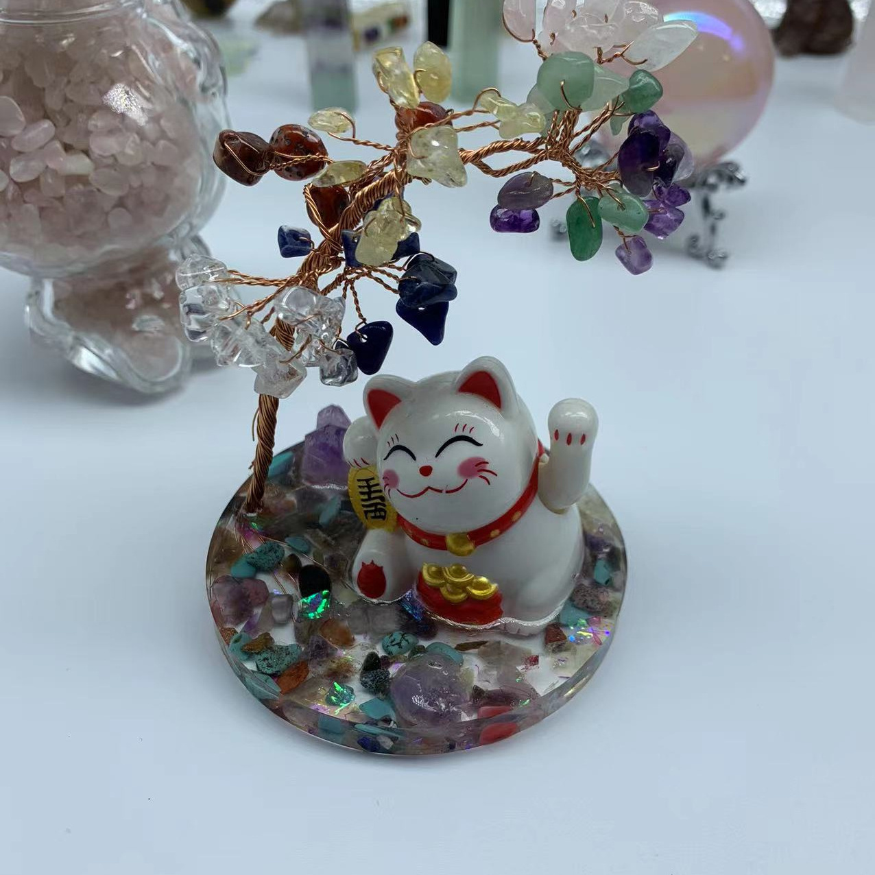 Crystal Tree Of Lift Wire Wrapped Tree Rose Quartz Amethyst Chips Money Tree On Agate Slice Base For Gift