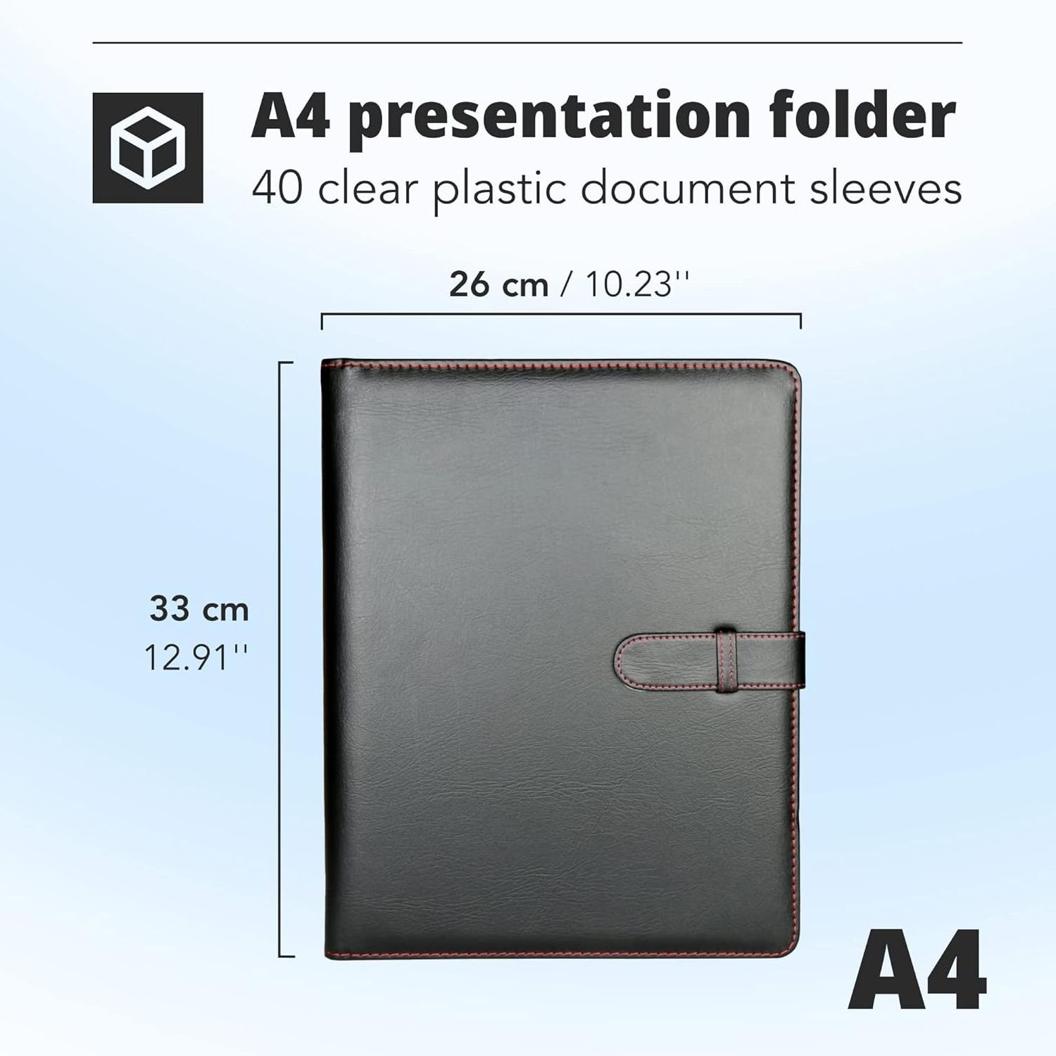 A4 Portfolio Folder with Ring Binder Mechanism - PU Business Padfolio with 40 Plastic Pockets- Black Conference Organizer with