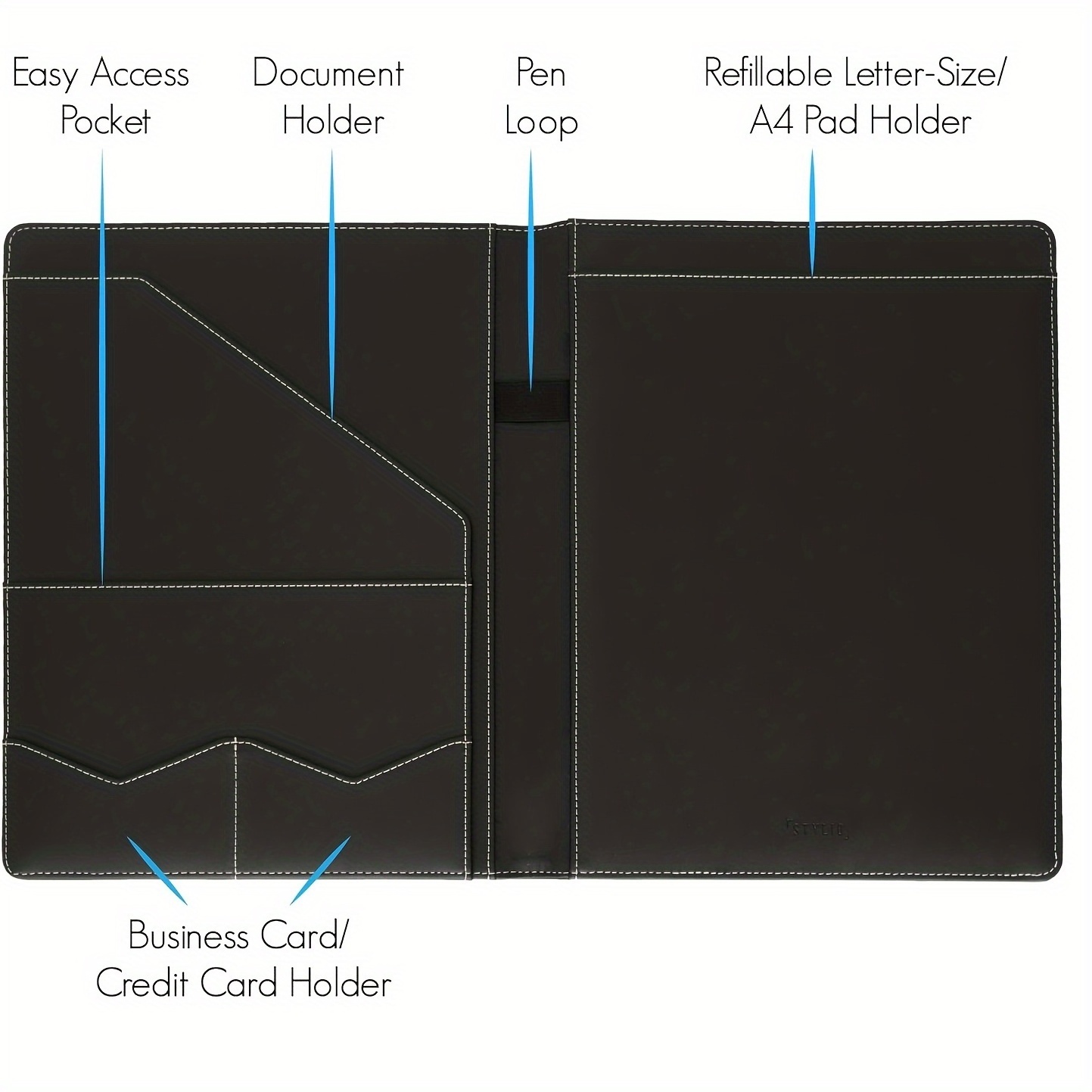 Padfolio Portfolio Organizer Binder | Interview Resume Folder, Legal Document, Business Card Holder |w/Letter-Sized Notepad