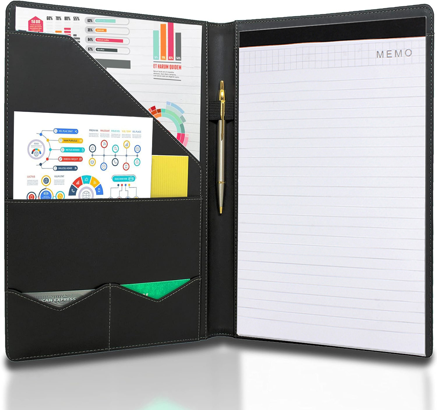 Padfolio Portfolio Organizer Binder | Interview Resume Folder, Legal Document, Business Card Holder |w/Letter-Sized Notepad