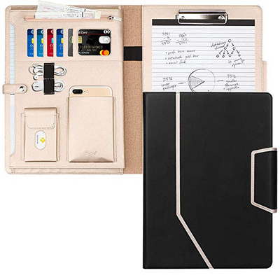 Hot sell PU leather business padfolio binder  A4 portfolio case folder with clipboard