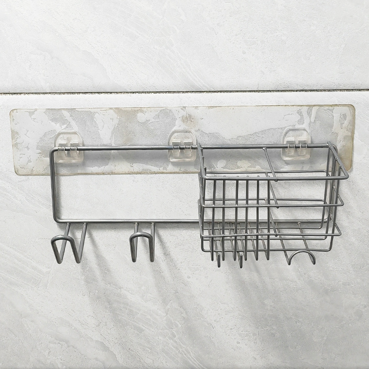 Modern Adhesive Steel Wire Iron Shampoo Storage Caddy Basket Bathroom Shelf Wall Mounted Hanging Without Drilling Shower Rack