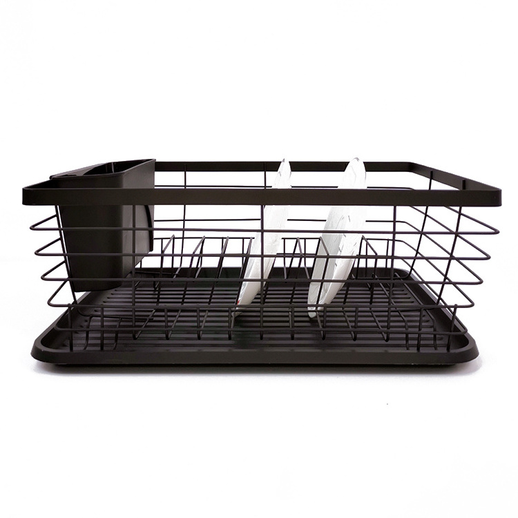 Household Accessories Black Metal Organizer Cutlery Utensils Drain Rack Wire Sink Storage Plate Holder 1 Layer Kitchen Dish Rack