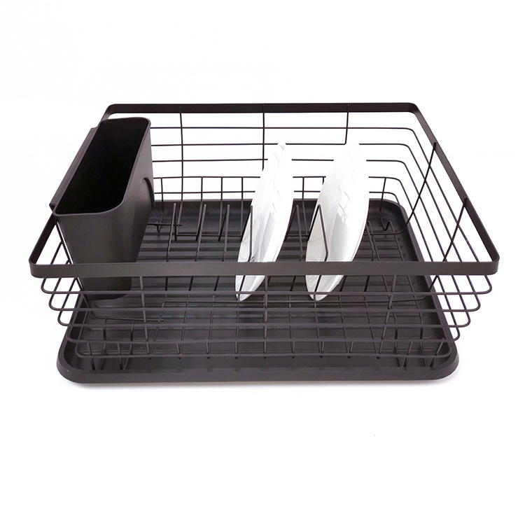 Household Accessories Black Metal Organizer Cutlery Utensils Drain Rack Wire Sink Storage Plate Holder 1 Layer Kitchen Dish Rack