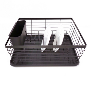 Household Accessories Black Metal Organizer Cutlery Utensils Drain Rack Wire Sink Storage Plate Holder 1 Layer Kitchen Dish Rack