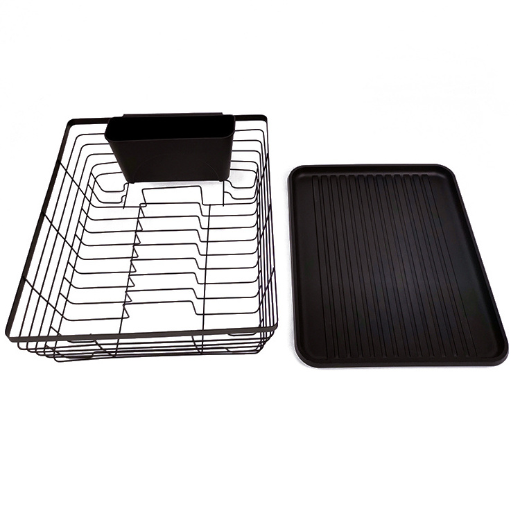 Household Accessories Black Metal Organizer Cutlery Utensils Drain Rack Wire Sink Storage Plate Holder 1 Layer Kitchen Dish Rack