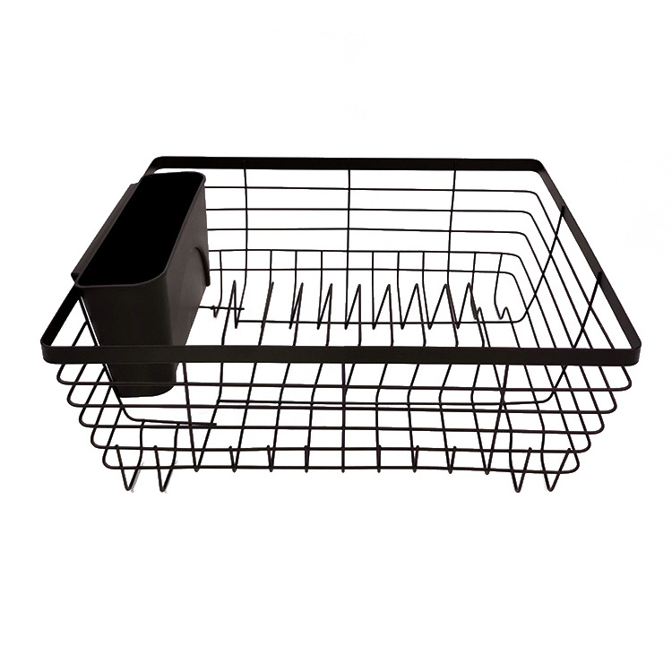 Household Accessories Black Metal Organizer Cutlery Utensils Drain Rack Wire Sink Storage Plate Holder 1 Layer Kitchen Dish Rack