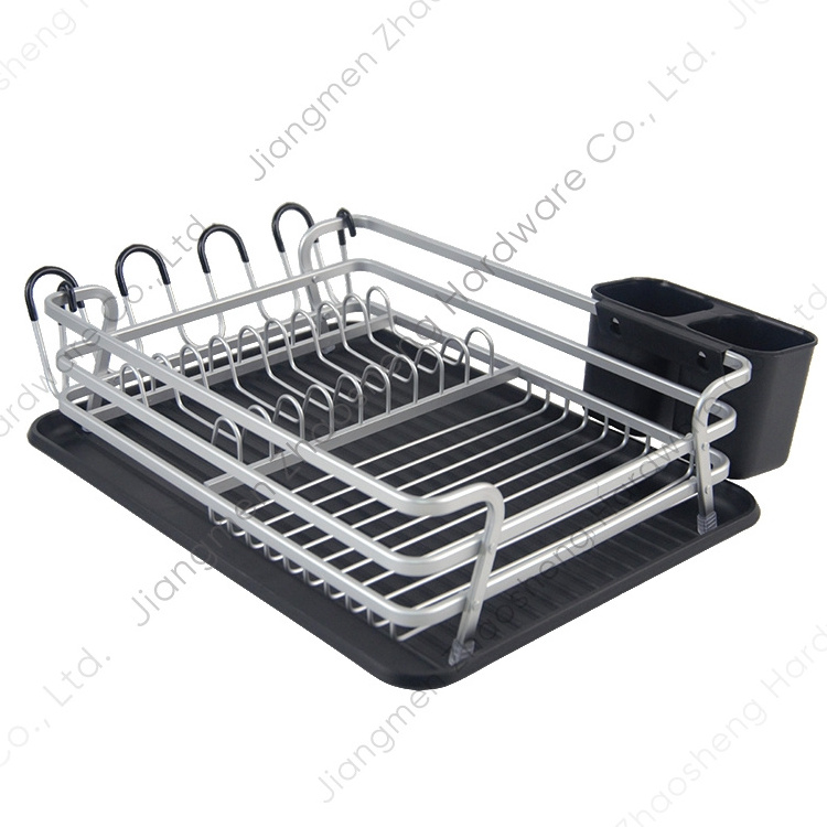 Metal Countertop Plate Rack Storage Shelf Aluminum Kitchen Sink Dish Rack Drainer with Drain Board Cutlery Cup Holder