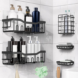 Stainless Steel Black Wall-mounted 5 Pack Adhesive No Drilling Storage  Basket Shelf Shower Caddy Organizer Bathroom Shelves