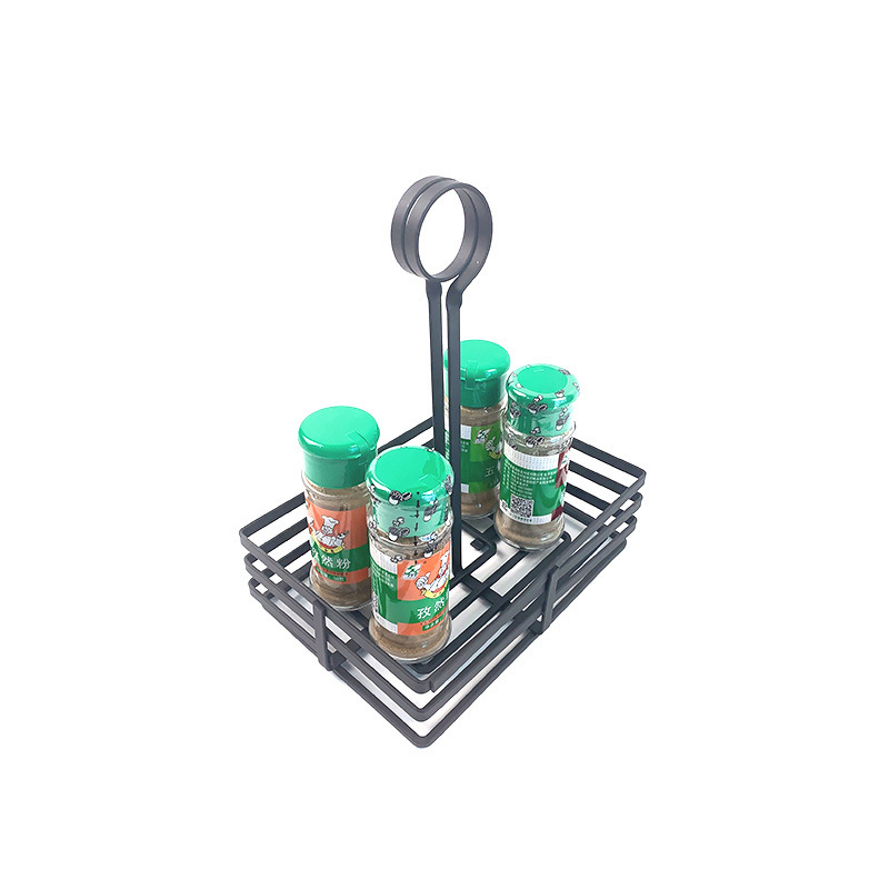 Restaurant Table Metal Caddy Condiment Holders Black Spice Storage Rack Wrought Iron Condiment Caddy with Slotted Handle