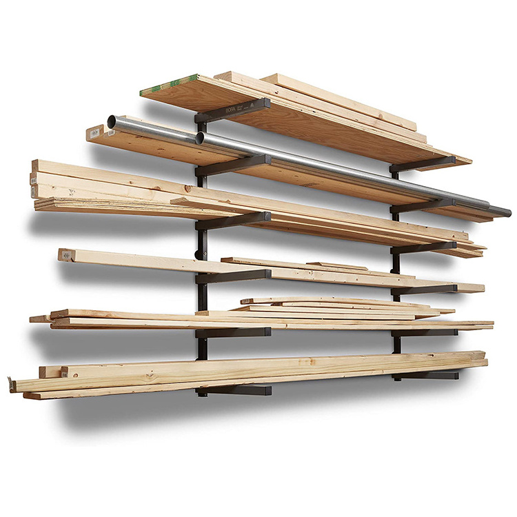 3 Level 6-Level Wall Mount Storage Rack Warehouse Storage Wood Organizer and Lumber Storage Metal Rack