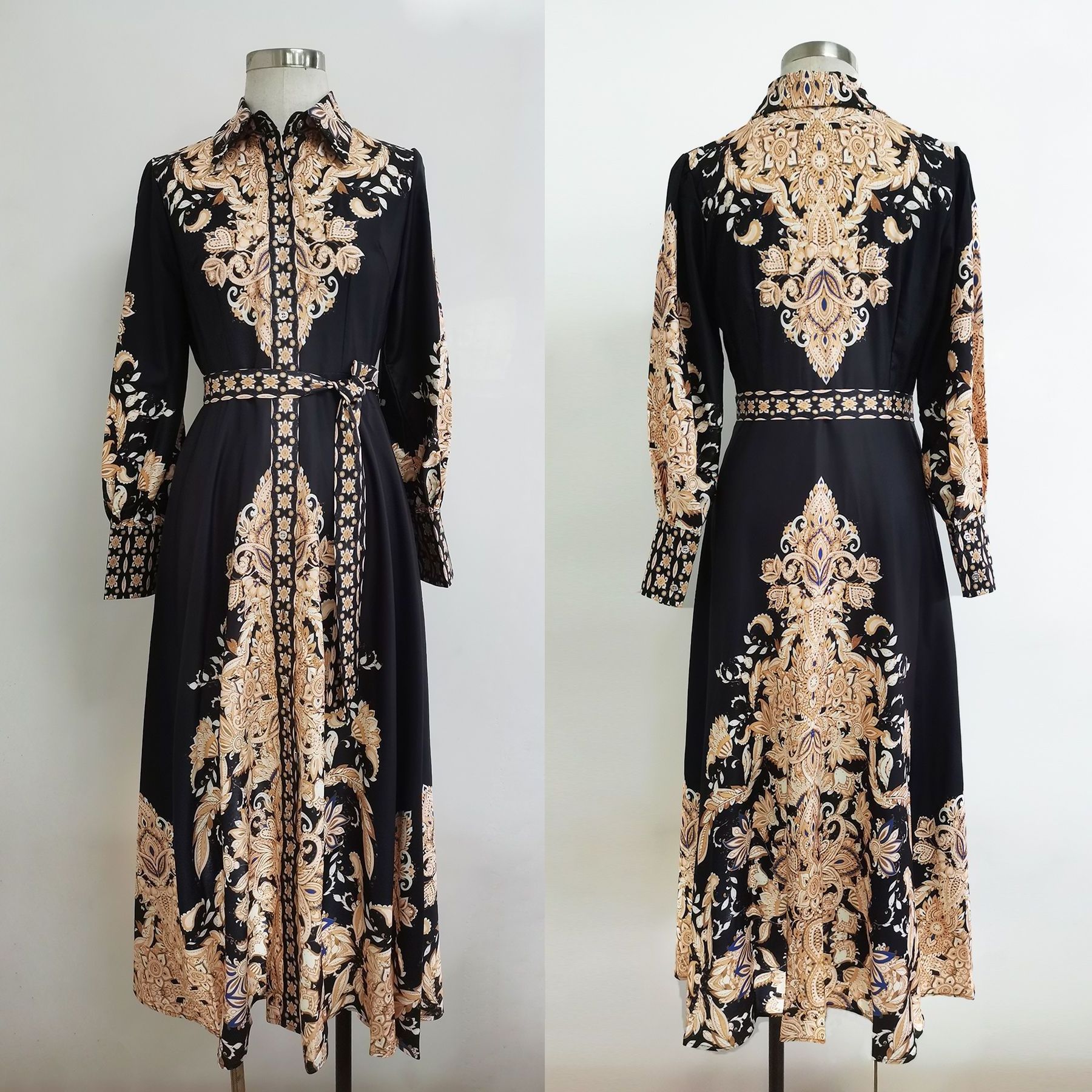 Muslim ethnic style printed evening dress with large swing dress Abaya Muslim maxi dress for women