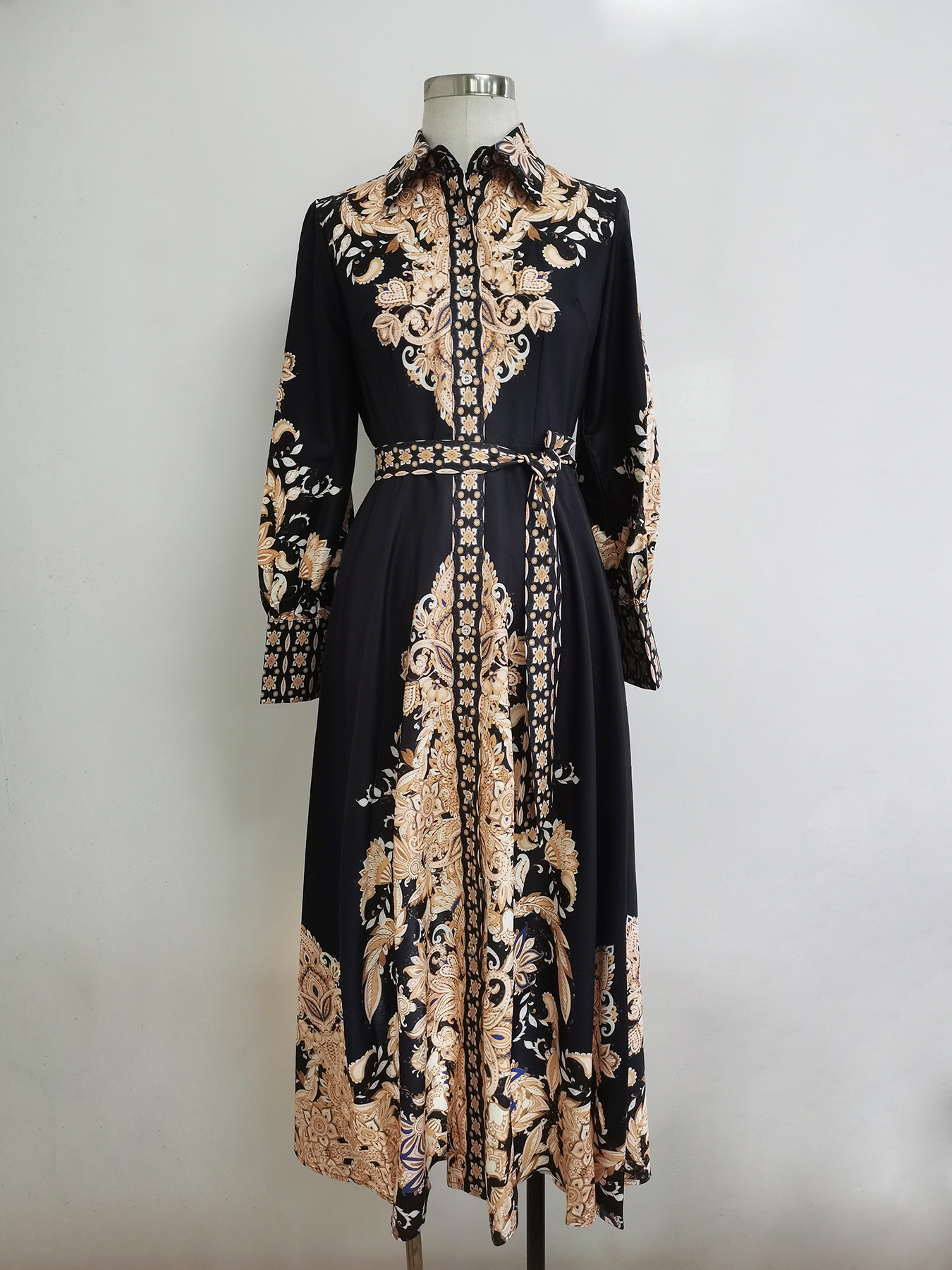 Muslim ethnic style printed evening dress with large swing dress Abaya Muslim maxi dress for women