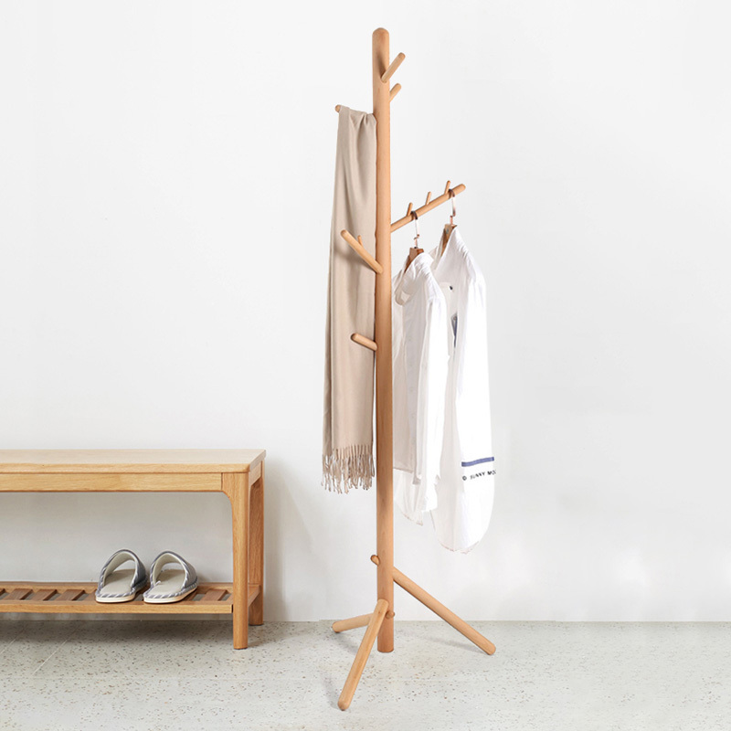 Easy to Assemble Suitable Bedroom Office entrance Clothes Hat  Pure Natural Solid wooden Freestanding Tree Coat Rack