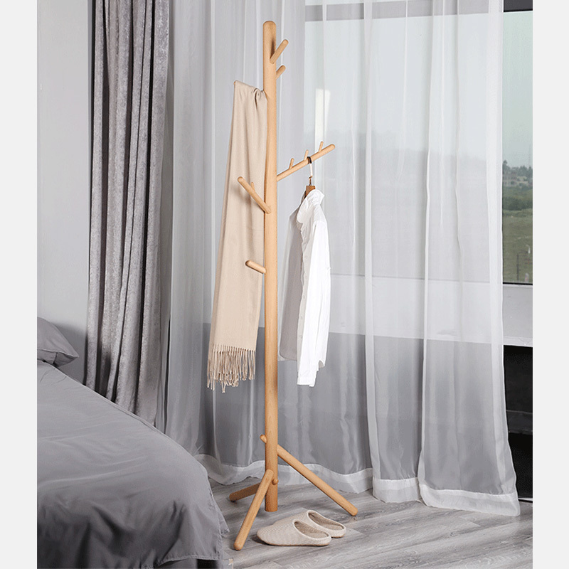 Easy to Assemble Suitable Bedroom Office entrance Clothes Hat  Pure Natural Solid wooden Freestanding Tree Coat Rack