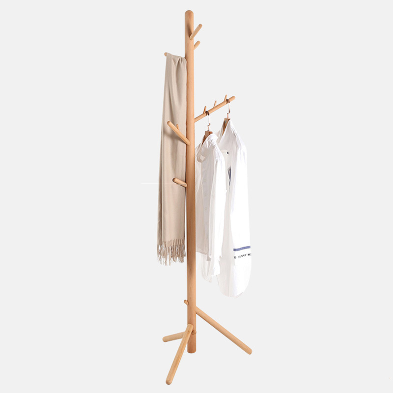 Easy to Assemble Suitable Bedroom Office entrance Clothes Hat  Pure Natural Solid wooden Freestanding Tree Coat Rack