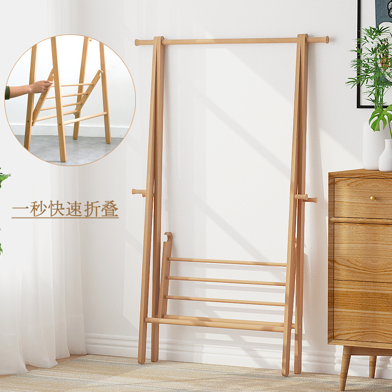 minimalist japanese style Entryway Hallway Home Office Stand Clothes Tree with Hooks foldable Wooden Coat Rack