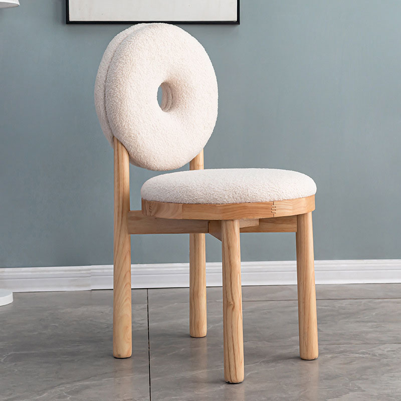 ins solid wood leg leisure chair donut backrest teddy fabric dining living room chair